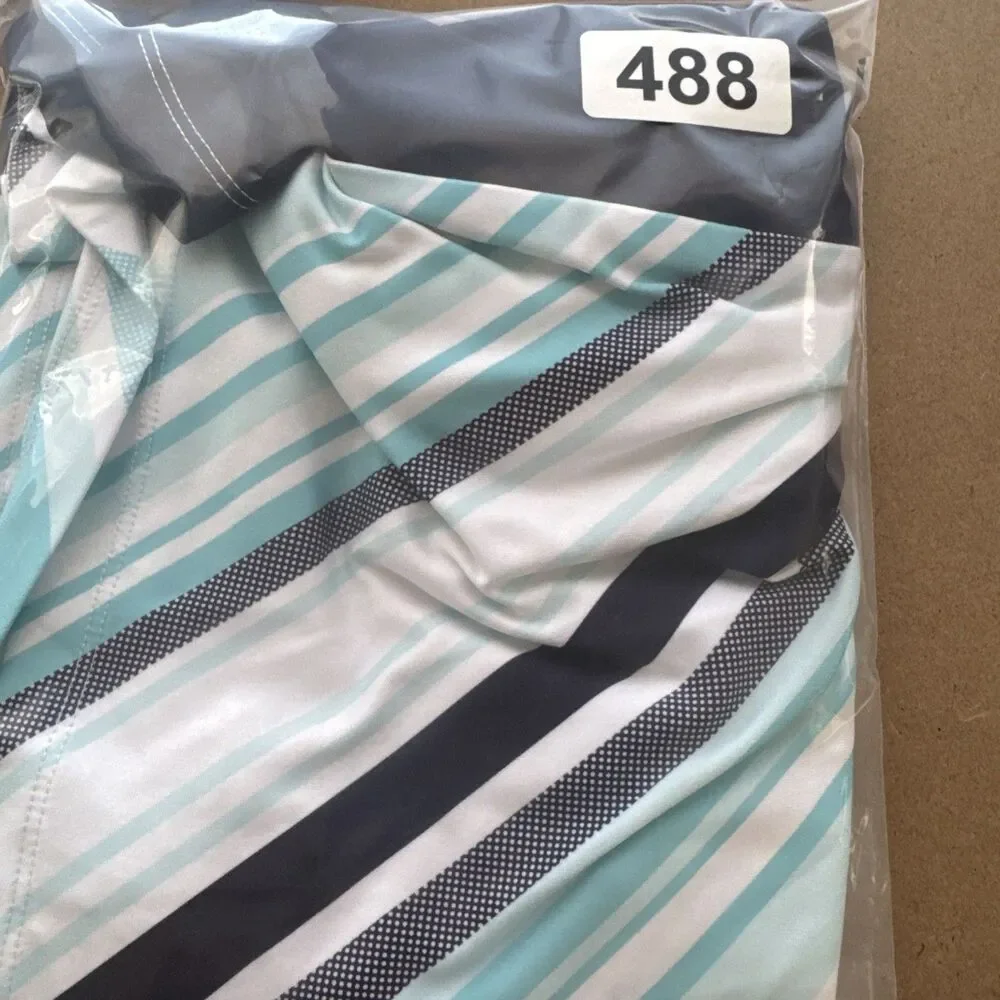 PGA TOUR Womens XL Golf Skort Geometric Stripe Aqua Navy Blue Athletic Tennis